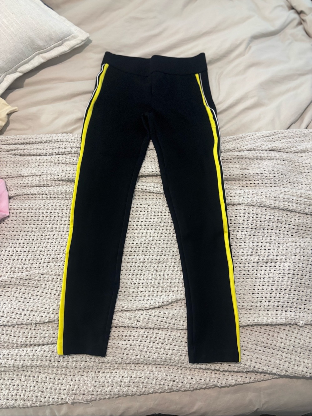 Zara Black Leggings with Yellow and White Side Stripes